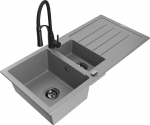 Granitinė virtuvinė plautuvė Mexen Andres su mai&scaron;ytuvu ir sifonu, Grey+Black