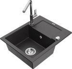 Granitinė virtuvinė plautuvė Mexen Enzo su mai&scaron;ytuvu ir sifonu, Black granite+Chrome