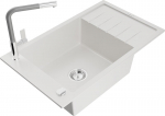 Granitinė virtuvinė plautuvė Mexen Elias su mai&scaron;ytuvu ir sifonu, White+Grey/Chrome