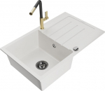 Granitinė virtuvinė plautuvė Mexen Bruno su mai&scaron;ytuvu ir sifonu, White+Black/Gold