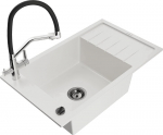Granitinė virtuvinė plautuvė Mexen Elias su mai&scaron;ytuvu ir sifonu, White+Black/Chrome