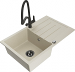 Granitinė virtuvinė plautuvė Mexen Bruno su mai&scaron;ytuvu ir sifonu, Beige+Black