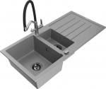Granitinė virtuvinė plautuvė Mexen Andres su mai&scaron;ytuvu ir sifonu, Grey+Black/Chrome