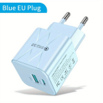 2 Lizdų 25W Mini USB C Greitas Įkroviklis Kelionėms, Mėlyna