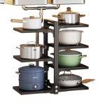 Reguliuojama 5/7-auk&scaron;tų plieno puodų organizavimo lentyna virtuvei, Juoda - 5 sluoksniai