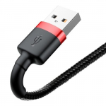 Tvirtas elastingas USB - Lightning kabelis, 1m., juodas/raudonas