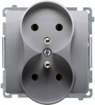 Dvigubas elektros lizdas "simon Basic" Inox Metalik
