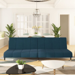 Dvivietė sofa-lova, mėlynos spalvos, aksomas