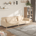 Dvivietė sofa-lova su dvejomis pagalvėmis, kreminė, audinys