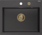 Granitinė virtuvinė plautuvė Mexen Oscar su sifonu, Black granite/Gold