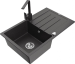Granitinė virtuvinė plautuvė Mexen Bruno su mai&scaron;ytuvu ir sifonu, Black granite