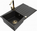 Granitinė virtuvinė plautuvė Mexen Cesar su mai&scaron;ytuvu ir sifonu, Metallic black/silver/gold