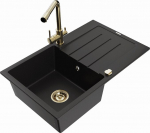 Granitinė virtuvinė plautuvė Mexen Bruno su mai&scaron;ytuvu ir sifonu, Black/Gold