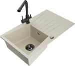 Granitinė virtuvinė plautuvė Mexen Cesar su mai&scaron;ytuvu ir sifonu, Beige/Black