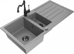 Granitinė virtuvinė plautuvė Mexen Andres su mai&scaron;ytuvu ir sifonu, Grey/Black