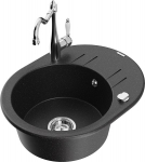 Granitinė virtuvinė plautuvė Mexen Kevin su mai&scaron;ytuvu ir sifonu, Metallic black/silver/Chrome