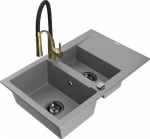 Granitinė virtuvinė plautuvė Mexen Gaspar su mai&scaron;ytuvu ir sifonu, Grey/Black/Gold