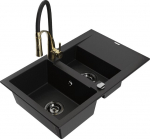 Granitinė virtuvinė plautuvė Mexen Gaspar su mai&scaron;ytuvu ir sifonu, Black/Black/Gold