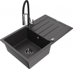 Granitinė virtuvinė plautuvė Mexen Bruno su mai&scaron;ytuvu ir sifonu, Black granite/Black/Chrome