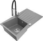 Granitinė virtuvinė plautuvė Mexen Cesar su mai&scaron;ytuvu ir sifonu, Grey/Black/Chrome