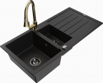 Granitinė virtuvinė plautuvė Mexen Andres su mai&scaron;ytuvu ir sifonu, Black/Gold