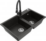 Granitinė virtuvinė plautuvė Mexen Tomas su mai&scaron;ytuvu ir sifonu, Metallic black/gold/Black