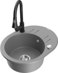 Granitinė virtuvinė plautuvė Mexen Kevin su mai&scaron;ytuvu ir sifonu, Grey/Black