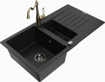 Granitinė virtuvinė plautuvė Mexen Matias su mai&scaron;ytuvu ir sifonu, Black/Gold
