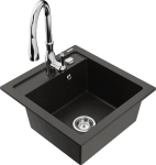 Granitinė virtuvinė plautuvė Mexen Vito su mai&scaron;ytuvu ir sifonu, Metallic black/gold+Chrome
