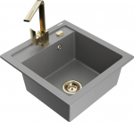 Granitinė virtuvinė plautuvė Mexen Vito su mai&scaron;ytuvu ir sifonu, Grey+Gold
