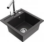 Granitinė virtuvinė plautuvė Mexen Vito su mai&scaron;ytuvu ir sifonu, Black granite/Chrome