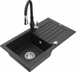 Granitinė virtuvinė plautuvė Mexen Pablo su mai&scaron;ytuvu ir sifonu, Metallic black/Silver/Black