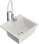 Granitinė virtuvinė plautuvė Mexen Milo su mai&scaron;ytuvu ir sifonu, White/Chrome