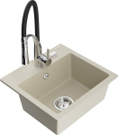 Granitinė virtuvinė plautuvė Mexen Milo su mai&scaron;ytuvu ir sifonu, Beige/Black/Chrome