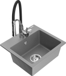 Granitinė virtuvinė plautuvė Mexen Milo su mai&scaron;ytuvu ir sifonu, Grey/Black/Chrome