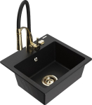 Granitinė virtuvinė plautuvė Mexen Milo su mai&scaron;ytuvu ir sifonu, Black/Gold