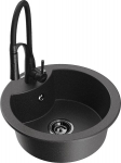 Granitinė virtuvinė plautuvė Mexen Diego su mai&scaron;ytuvu ir sifonu, Black granite/Black