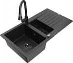 Granitinė virtuvinė plautuvė Mexen Matias su mai&scaron;ytuvu ir sifonu, Metallic black/gold/black