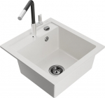 Granitinė virtuvinė plautuvė Mexen Vito su mai&scaron;ytuvu ir sifonu, White+Black/Chrome