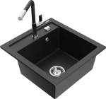 Granitinė virtuvinė plautuvė Mexen Vito su mai&scaron;ytuvu ir sifonu, Metallic black/gold+Black/Chrome