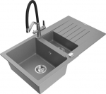 Granitinė virtuvinė plautuvė Mexen Matias su mai&scaron;ytuvu ir sifonu, Grey/Black/Chrome