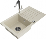 Granitinė virtuvinė plautuvė Mexen Pablo su mai&scaron;ytuvu ir sifonu, Beige/Black/Chrome