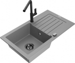Granitinė virtuvinė plautuvė Mexen Pablo su mai&scaron;ytuvu ir sifonu, Grey/Black