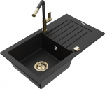 Granitinė virtuvinė plautuvė Mexen Pablo su mai&scaron;ytuvu ir sifonu, Black/Gold