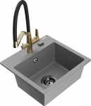 Granitinė virtuvinė plautuvė Mexen Milo su mai&scaron;ytuvu ir sifonu, Grey/Black/Gold