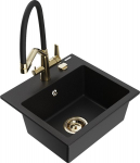 Granitinė virtuvinė plautuvė Mexen Milo su mai&scaron;ytuvu ir sifonu, Black/Gold