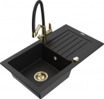 Granitinė virtuvinė plautuvė Mexen Pablo su mai&scaron;ytuvu ir sifonu, Black/Gold