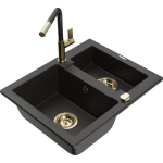 Granitinė plautuvė Mexen Carlo su mai&scaron;ytuvu Flora 6518-75-670401-57-G, juoda/auksinė metallic