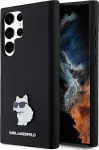 Samsung Galaxy S23 Ultra - juodas Karl Lagerfeld silikoninis metalinio smeigtuko dėklas Choupette , skirtas