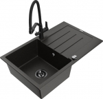 Granitinė virtuvinė plautuvė Mexen Bruno su mai&scaron;ytuvu ir sifonu, Metallic black/gold